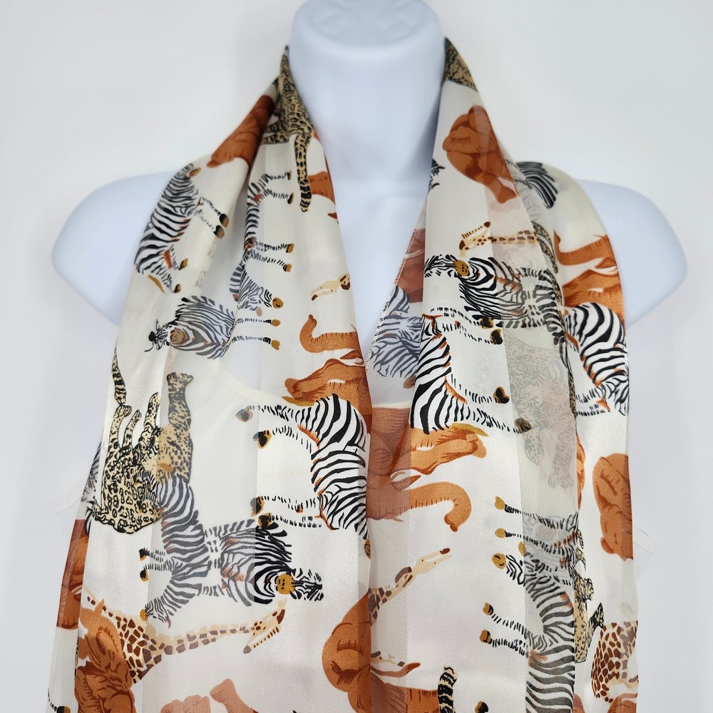 Safari Animal Print Sheer Satin Scarf Hair Bag Tie OS Eclectic Maximalism